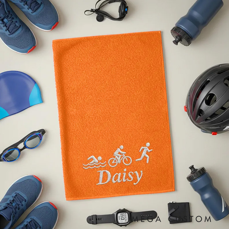 Personalized Cycling Towel Triathlon Towel Custom Embroidered Name with Swim Bike Run Icons Sports Towel Gift for Triathletes