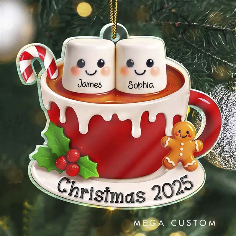 Personalized Couple Marshmallow Christmas Ornament For Newlyweds Couple Custom Name Hot Chocolate Xmas Tree Ornaments for Husband Wife