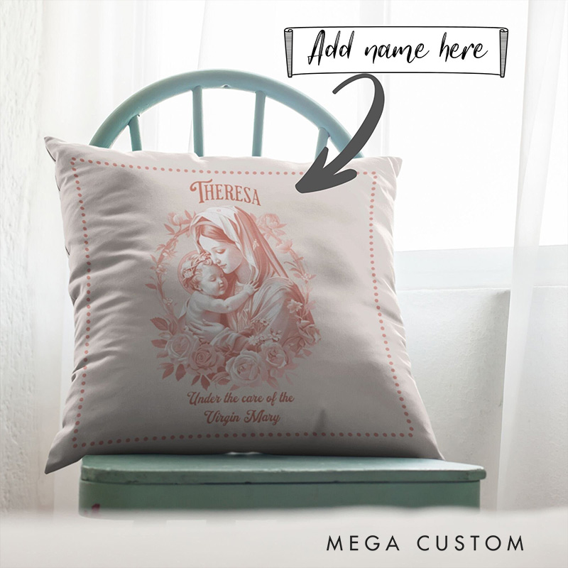 Personalized Virgin Mary Throw Pillow with Name Home Decor Religious Gift Catholic Gift for Women