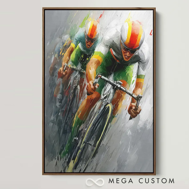 Personalized Photo Cycling Portrait Abstract Sport Wall Decor Painting Cyclist Gift Idea Cycling Present