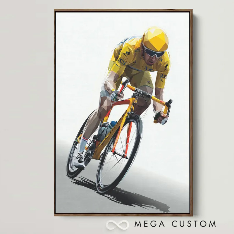 Personalized Photo Cycling Portrait Racer Wall Decor Geometric Bike Print Painting Cyclist Gift Idea Cycling Present