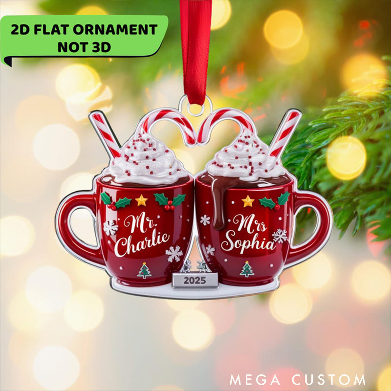 Personalized Mr and Mrs Coffee Mug Christmas Ornament Couple Christmas Keepsake Gift For Newlywed