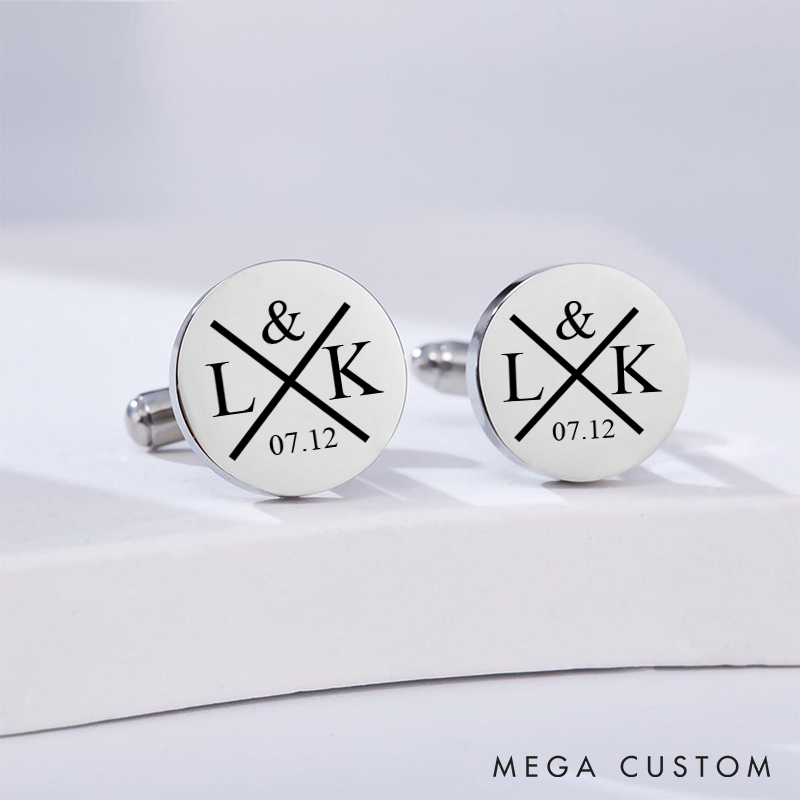 Personalized Monogram Wedding Cufflinks Custom Date and Initials Cufflinks for Husband Groom Gift Cufflinks Bachelor Party Gift for Him