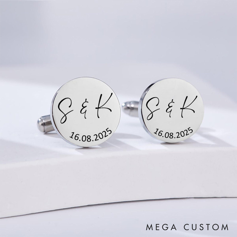 Personalized Elegant Initials and Date Cufflinks Perfect Wedding Keepsakes for Men Engraved Husband Boyfriend Cufflinks