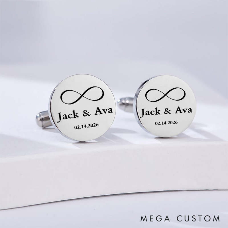 Personalized Infinity Symbol Cufflinks Custom Eternal Love Keepsakes Cufflinks for Men Husband Cufflinks with Couple Name