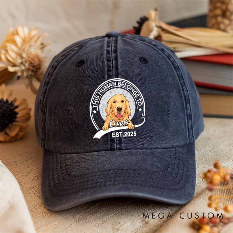 Personalized Dog Lover This Human Belongs to Me Washed Cap