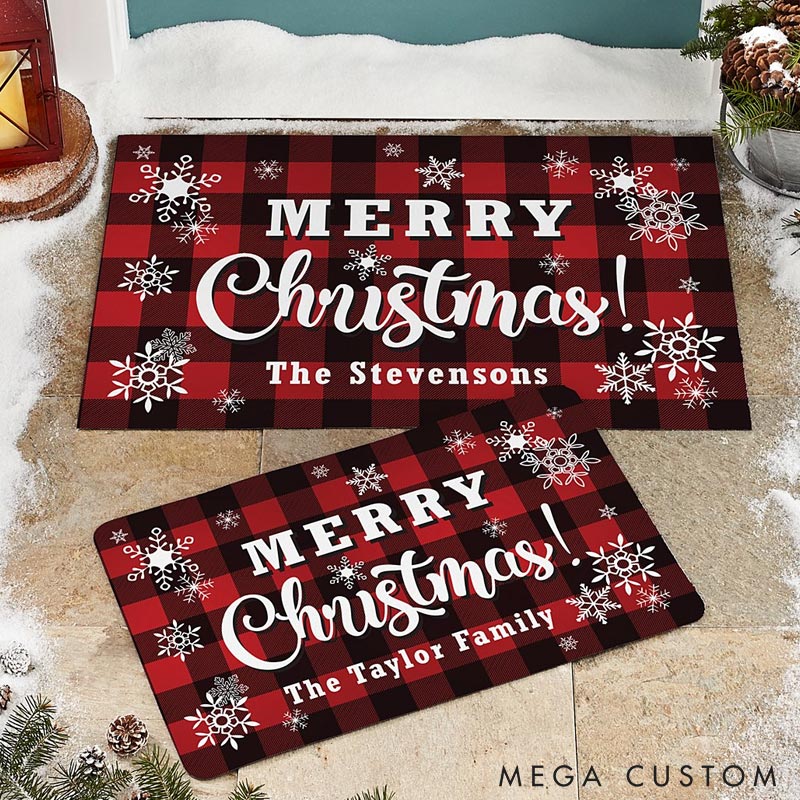 Personalized Christmas Door Mat Custom Family Name Holiday Welcome Mat Indoor Outdoor Decor Housewarming Gift for New Home