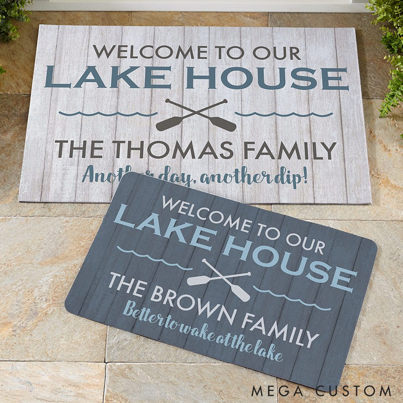 Personalized Lake House Door Mat Custom Family Name Welcome Mat Indoor Outdoor Decor Housewarming Gift for New Home