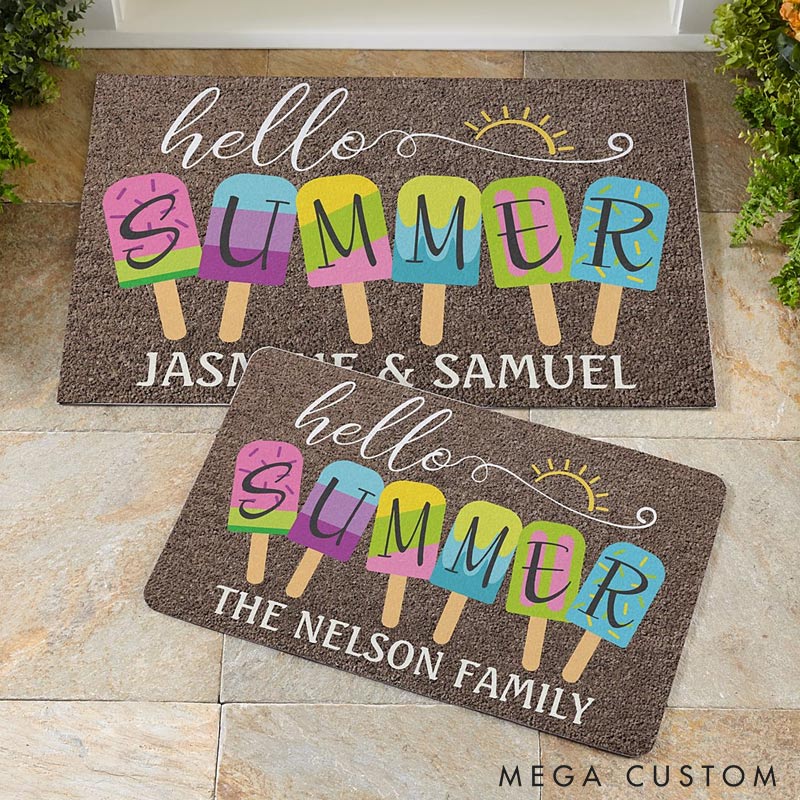 Personalized Summer Door Mat Custom Family Name Welcome Mat Indoor Outdoor Decor Housewarming Gift for New Home