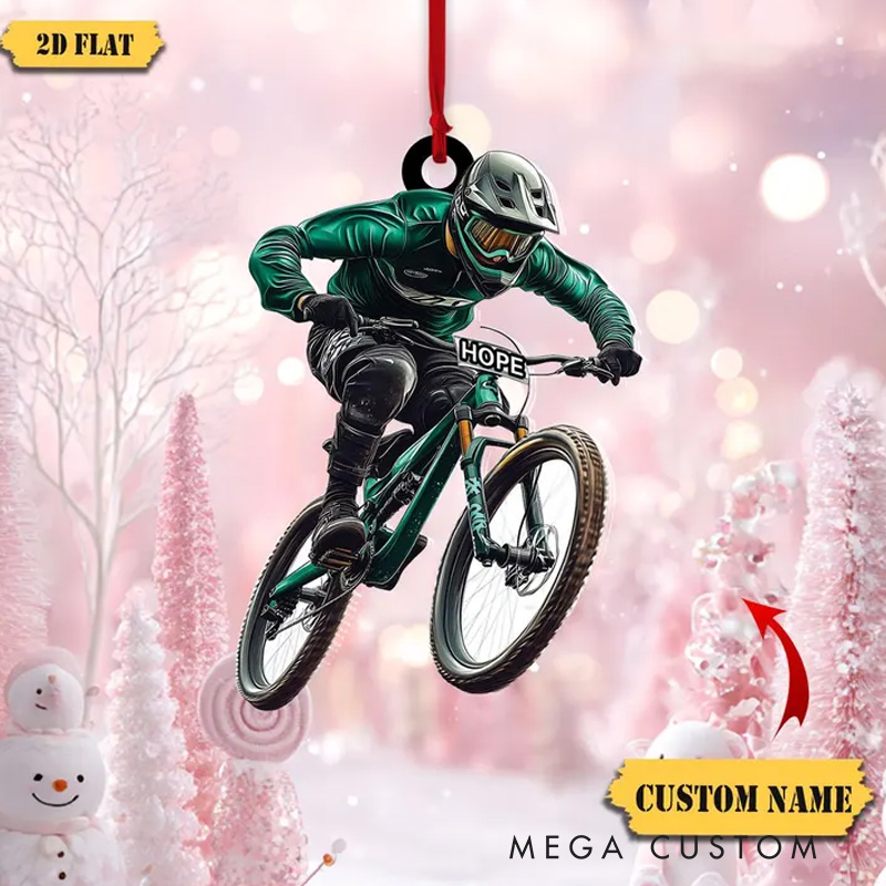 Personalized Mountain Biking Ornament Acrylic 2D Flat MTB Rider Decoration Christmas Tree Decor Bike Rider Gift