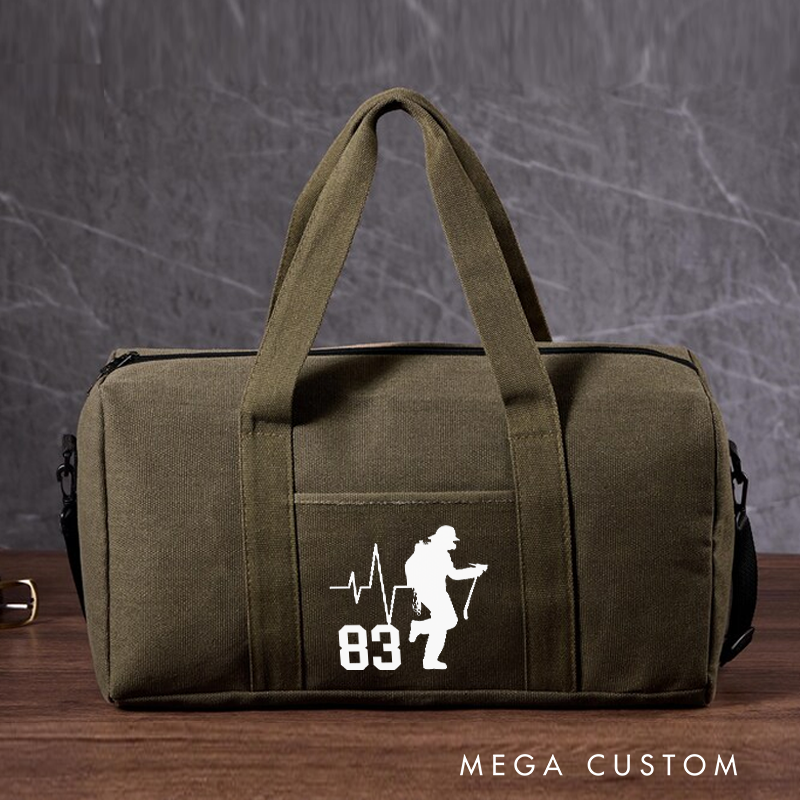 Personalized Firefighter Travel Canvas Bag with Custom Number and Firefighter Design Gift for Firefighter Families