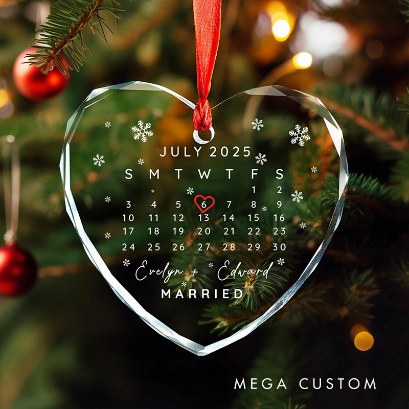 Personalized Couple Engaged Calendar Date Glass Ornament with Name Wedding Married Glass Ornament Our First Christmas Ornament Engagement Gift