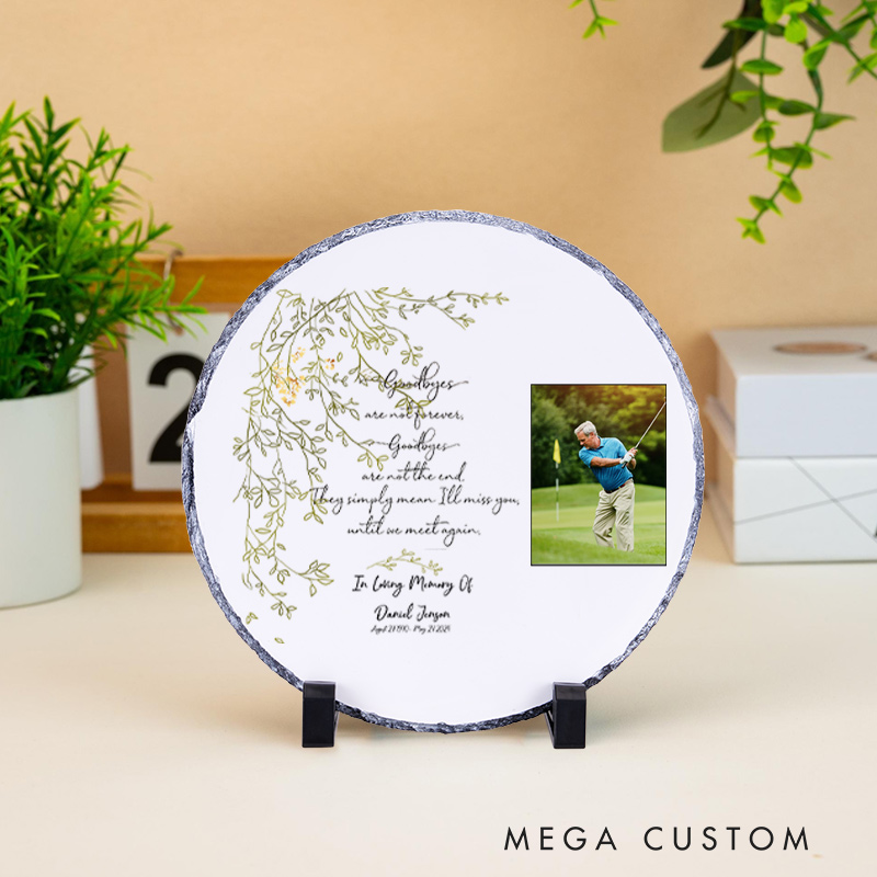 Personalized Photo Memorial Stone Plate Sympathy Gift Goodbyes are Not Forever Memorial Gift in Loving Memory Plaque