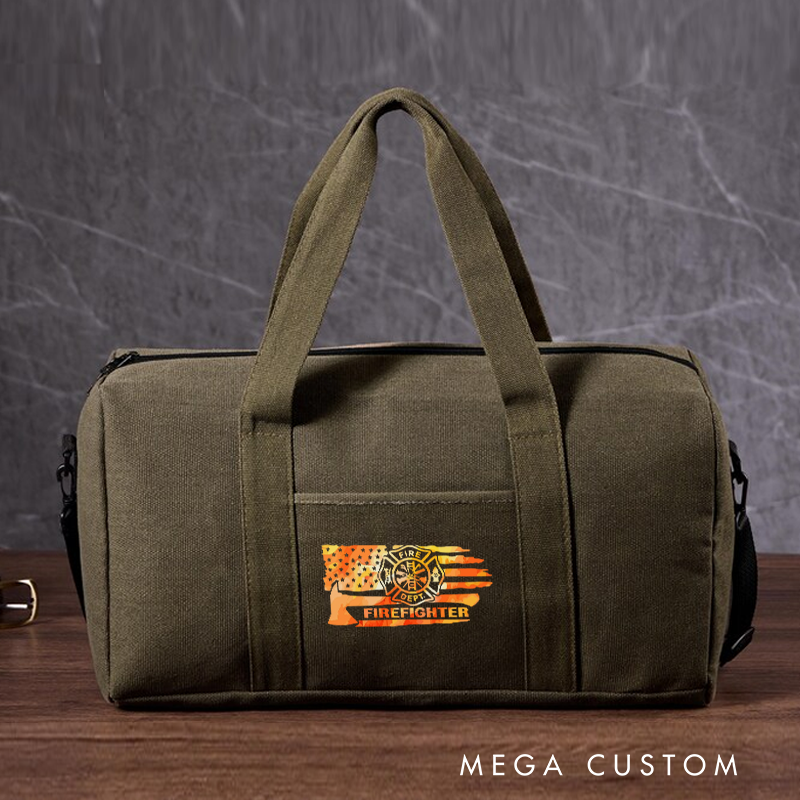 Personalized Firefighter Travel Canvas Bag with Firefighter Design Gift for Firefighters