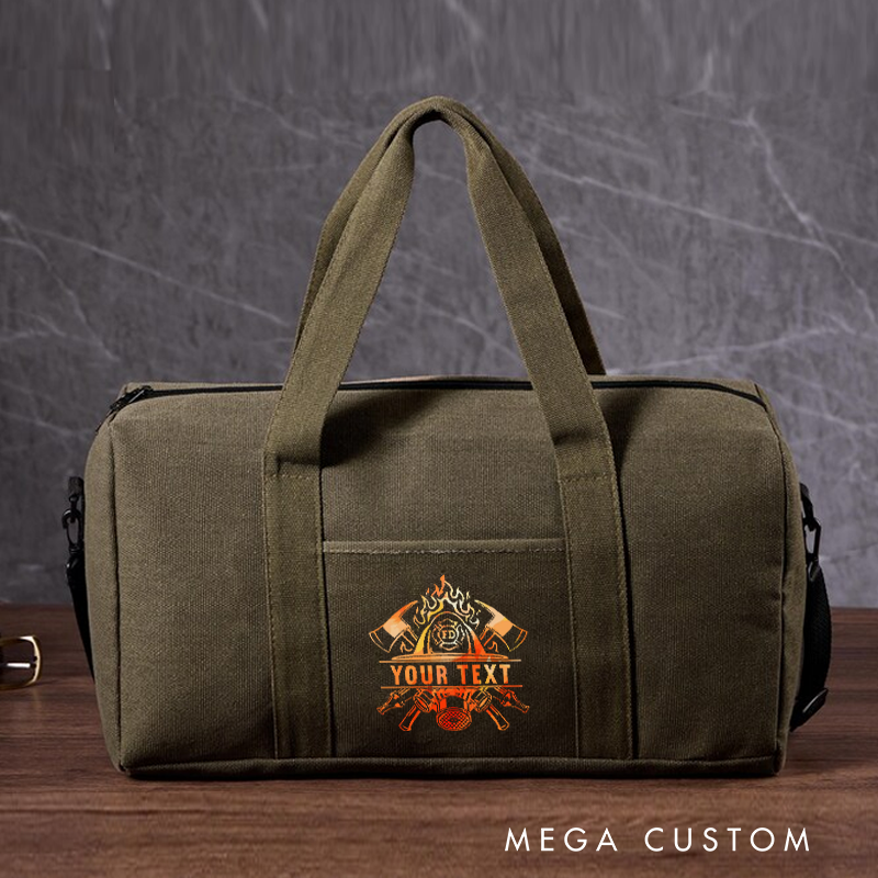 Personalized Firefighter Travel Canvas Bag with Firefighter Badge Design Gift for Firefighters