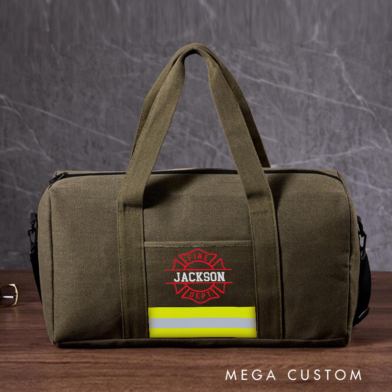 Personalized Firefighter Travel Canvas Bag with Fire Department Design Gift for Firefighters
