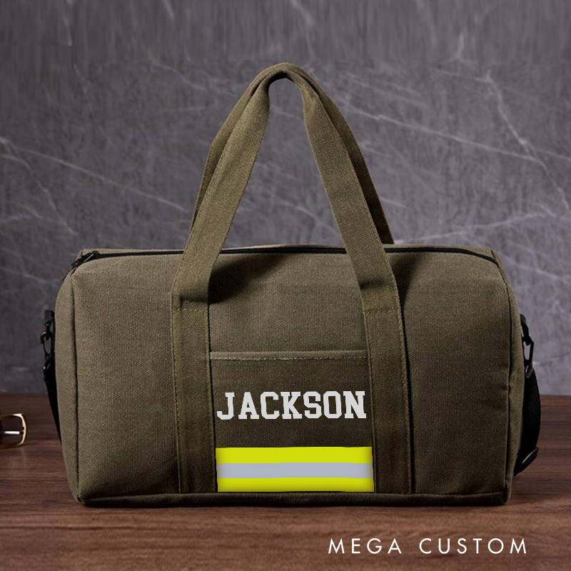 Personalized Firefighter Travel Canvas Bag with Reflective Stripe Design Gift for Firefighters
