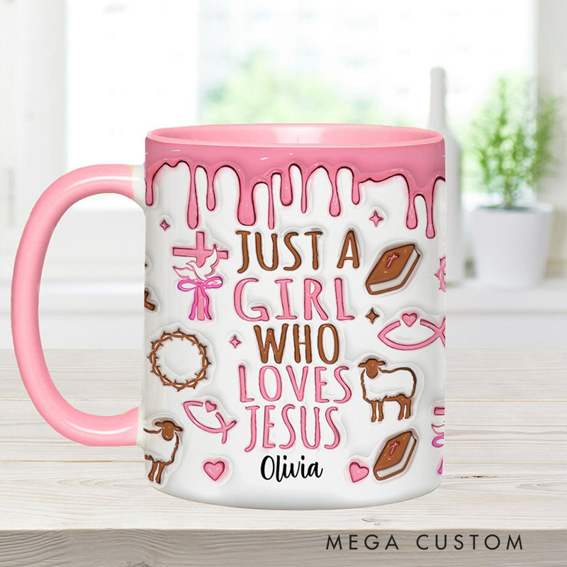 Personalized Just a Girl who Loves Jesus Ceramic Mug with Name Religious Inspirational Gift Birthday Gift for Girls