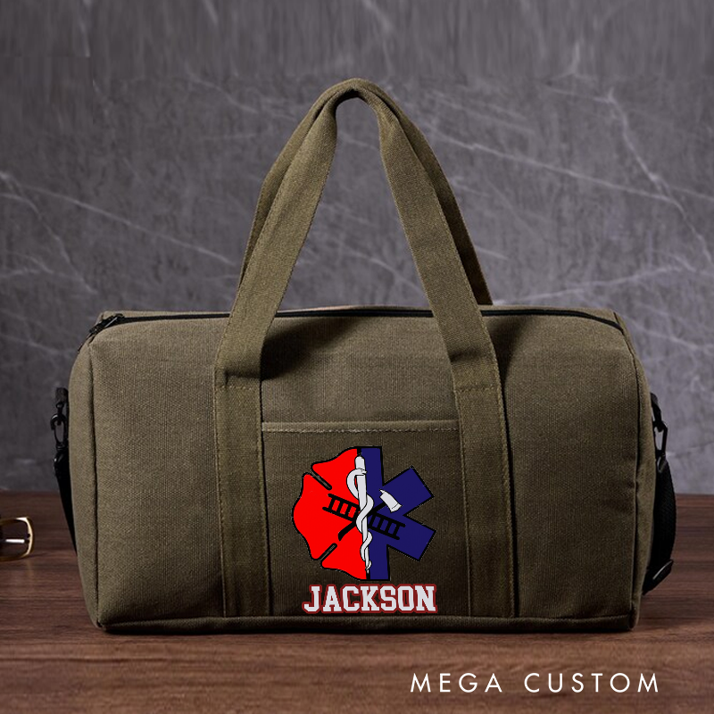 Personalized Firefighter Travel Canvas Bag with EMS and Firefighter Design Gift for Firefighters