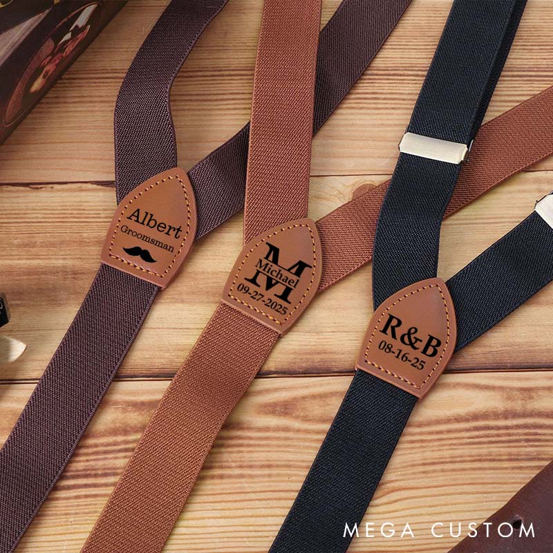 Personalized Leather Suspenders Custom Groomsman Wedding Gift Suspenders Bachelor Party Favors Suspenders Best Man Gift Groom Gift Suspenders