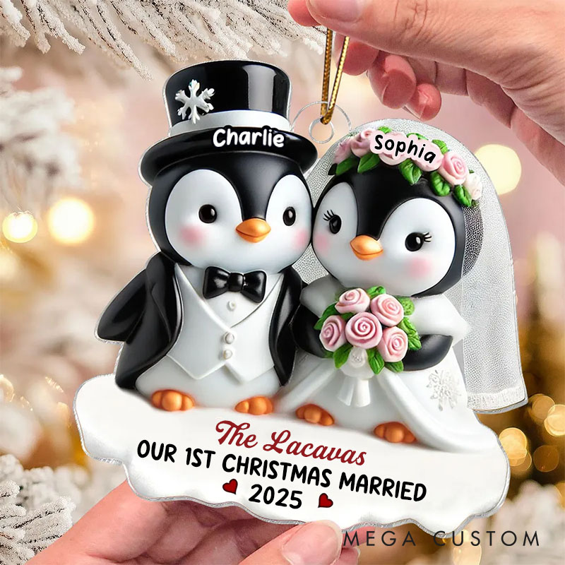 Personalized Penguin Couple Ornament Our 1st Christmas Married Acrylic Ornament Couple Christmas Decor Ornament for Husband Wife