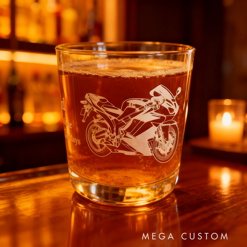 Personalized MotoGP Racing Motorcycle 10.5oz Whiskey Tumbler Glass Custom Message Gift for Motorsport Racer and Racing Lovers