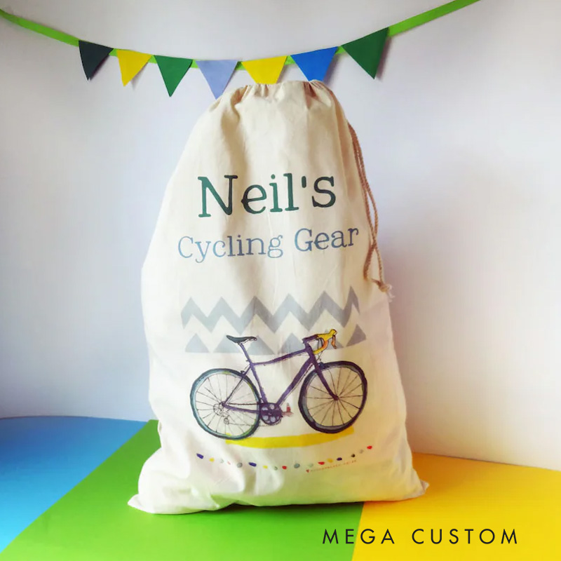 Personalized Merry Christmas Sack Family Christmas Gift Wrap Bag Cycling Kit Sack Cotton Sports Bag Gift for Cyclist