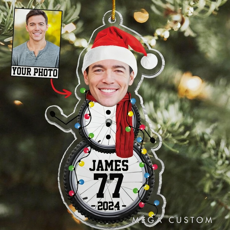 Personalized Custom Photo Cycling Snowman Ornament Name Bicycle Christmas Ornaments Cycling Ornament Bicycle Gift Christmas Gifts for Bicycle Rider