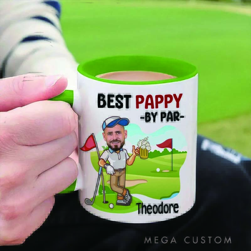 Personalized Cartoon Golf Character Pattern 11 oz Ceramic Mug with Name and Photo Home Kitchen Decor Father's Day Birthday Gift for Golf Lover