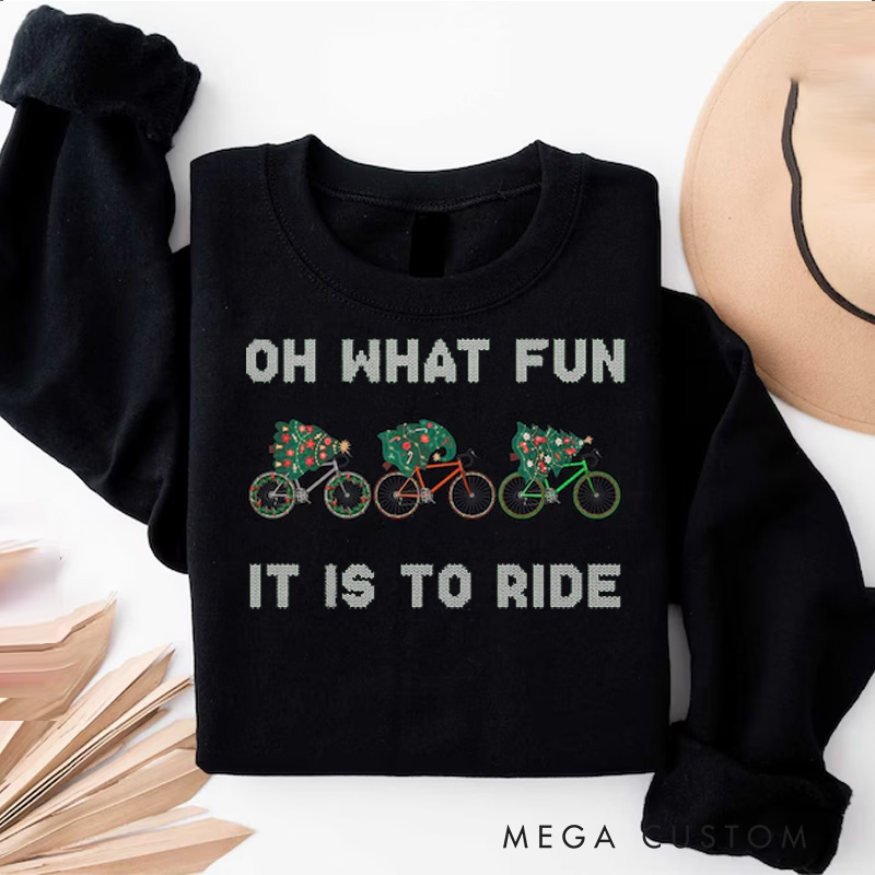 Personalized Christmas Tree Riding A Bike Sweatshirt Bicycle Christmas Tree Sweatshirt Cycling Lover Christmas Shirt Holiday Winter Apparel Xmas Gift