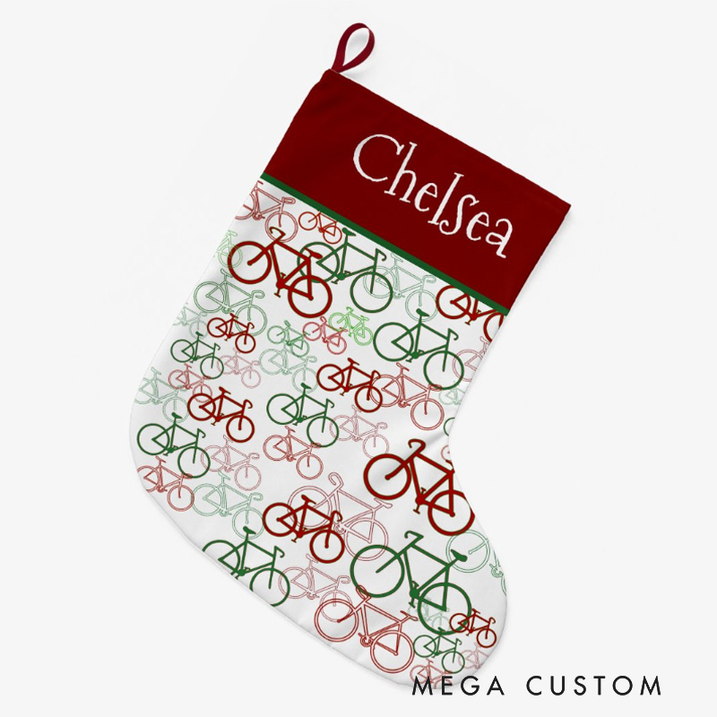 Personalized Christmas Stocking Road Bikes for Riding Fans in Cycling Custom Name Christmas Stocking Christmas Gift for Cycling Bike Lover