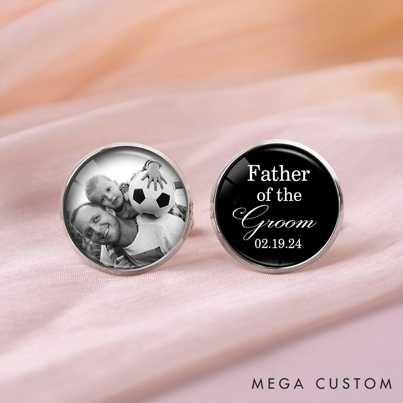 Personalized Father of the Bride Photo Cufflinks Groom Bride Dad Photo Cufflinks Wedding Party Favors Cufflinks for Dad