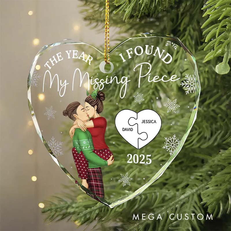 Personalized Heart Glass Couple Ornament Christmas Tree Decoration The Year I Found My Missing Piece Ornament Unique Gift for Celebrating Love