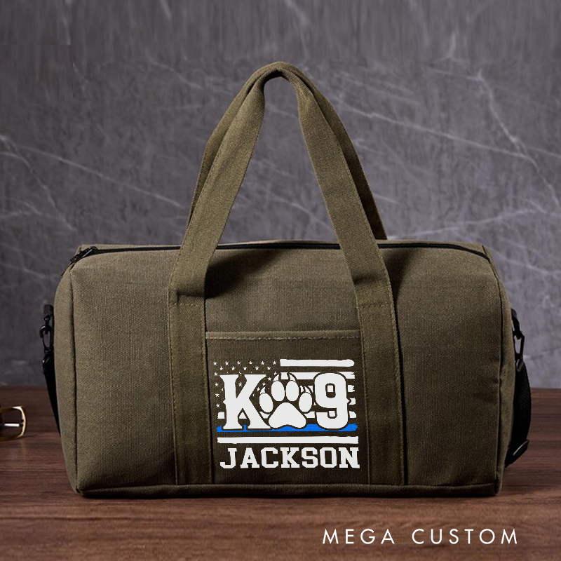 Personalized Police K-9 Unit Travel Canvas Bag Paw Print Thin Blue Line Design Gift for Police Officers