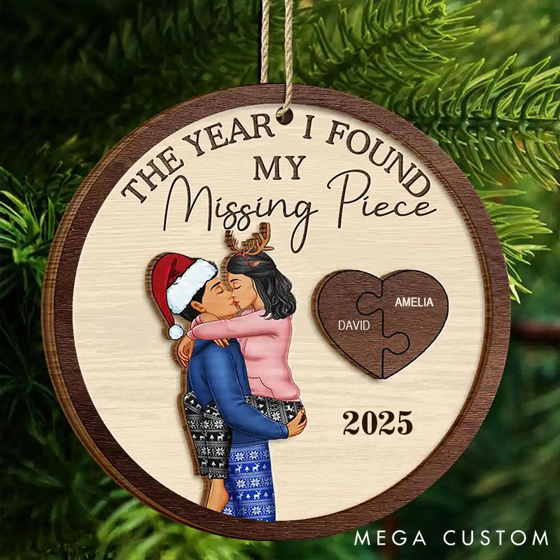 Personalized Couple Christmas Ornament The Year I Found My Missing Piece Custom Couples 2-Layered Wooden Ornament Newlywed Gift