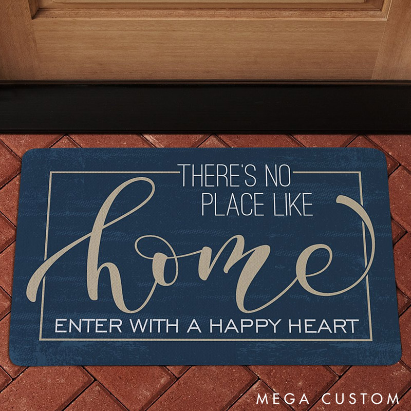 Personalized There's no Place Like Home Doormat Custom Housewarming Gift Decorative Indoor Outdoor Welcome Mat God Bless It Durable Floor Rug