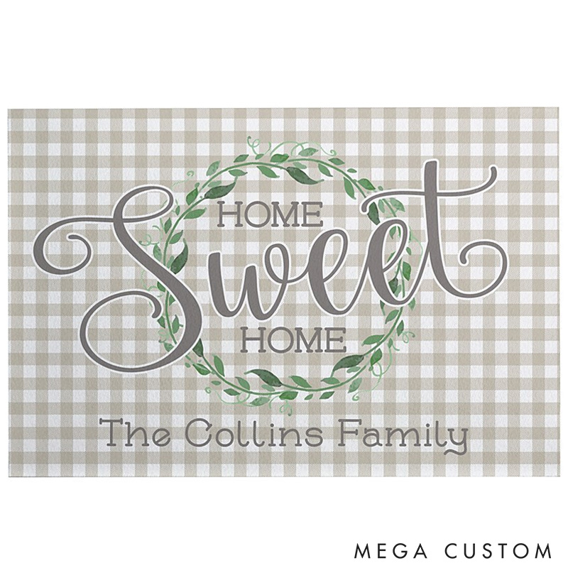 Personalized Home Sweet Home Doormat Custom Family Name Welcome Mat Housewarming Gift Decorative Indoor Outdoor Durable Floor Rug for Home Doorway