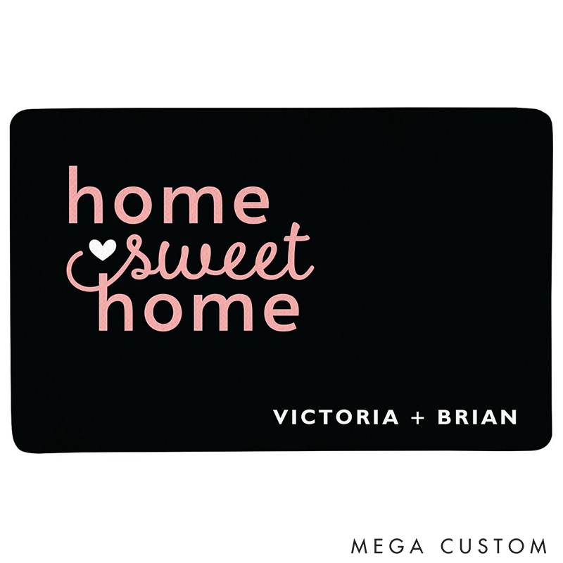 Personalized Home Sweet Home Doormat Custom Couple Name Welcome Mat Housewarming Gift Decorative Indoor Outdoor Durable Floor Rug for Entryway Door