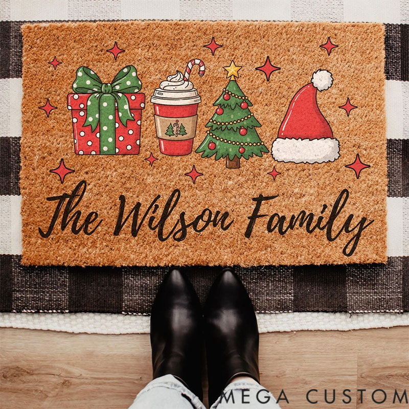 Personalized Doormat Custom Family Name Christmas Doormat, Tis the Season Welcome Mat, Christmas Porch Decor, Personalized Holiday Last Name Doormat, Xmas Decor