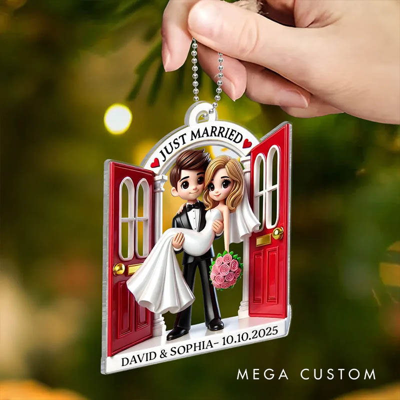 Personalized Couple Wedding First Christmas Married Acrylic Christmas Ornament Newlywed Just Married Threshold 3D Effect Xmas Ornaments for Him Her