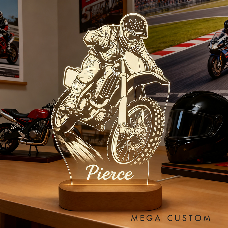 Personalized Motocross 3D LED Night Light Custom Dirt Bike Lamp with Name Unique Gift for Motorcyclists and Motorsport Lovers