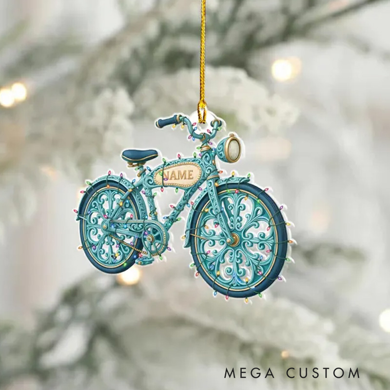 Personalized Retro Bicycle Christmas Ornament Custom Name Cyclist Gift Vintage Bike Tree Decoration Beach Cruiser Decor Cycling Lover Holiday Gift