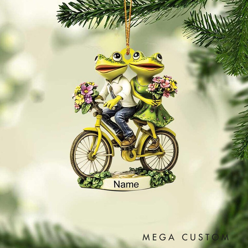 Personalized Frog Ornament Frog Couple Christmas Ornament Frog Lovers Ornament Gift Frog Cycling Ornament Holiday Xmas Gift