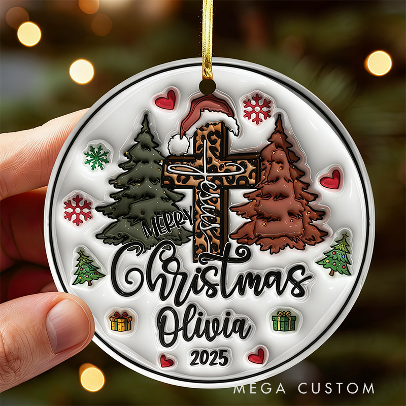 Personalized Happy Christmas Ceramic Ornament with Name and Year Religious Gift Christmas Home Decor