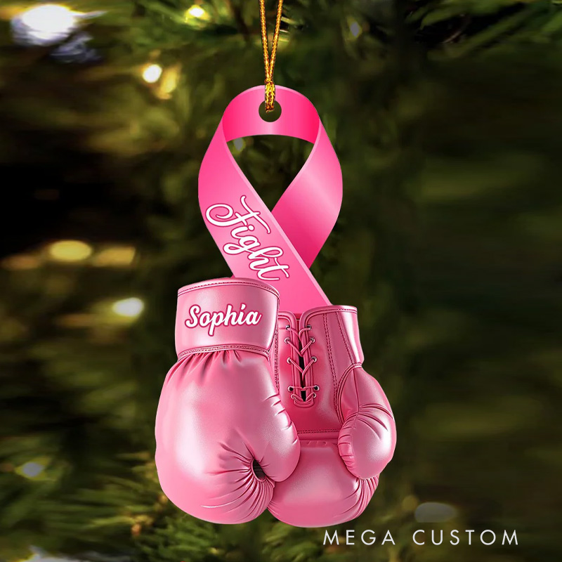 Personalized Breast Cancer Christmas Ornament for Fitness Lovers Gym Lovers Boxing