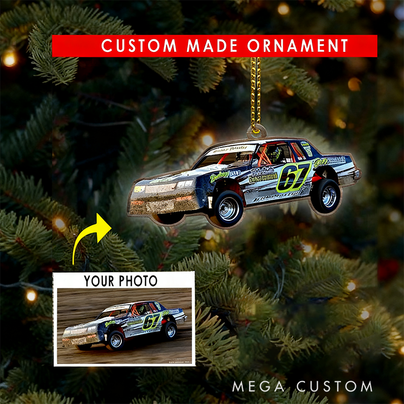 Personalized Dirt Track Racing Acrylic Ornament Custom 2D Car Photo Decoration Gift for Racers and Racing Lovers
