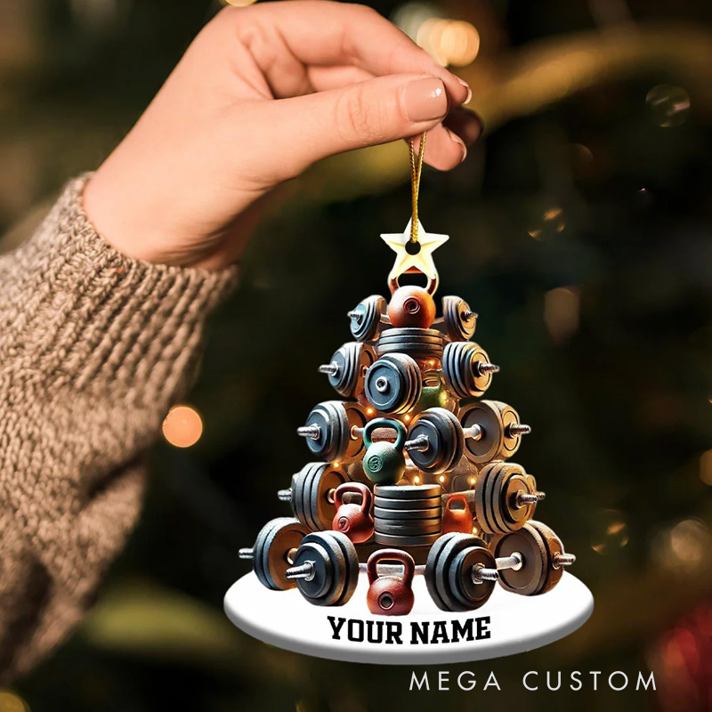 Personalized Dumbbell and Kettlebell Tree Christmas Ornament Gift for Gym Lover