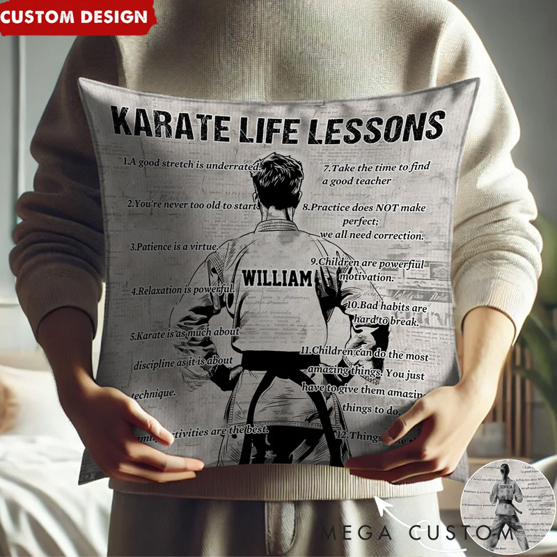 Personalized Pillow for Gym Lovers Karate Life Lessons Pillow for New Home Present Housewarming First Home Gift