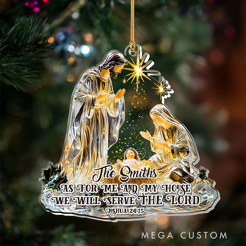 Personalized as for me and My House we will Serve the Lord Acrylic Ornament with Family Name Religious Gift for Christian Family