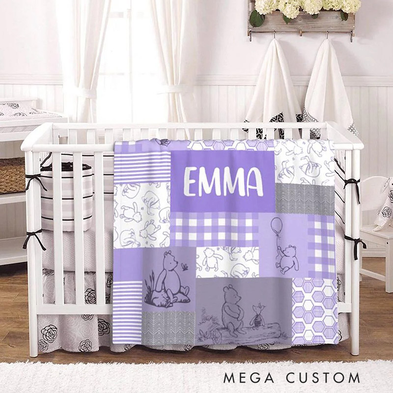 Personalized Classic Cartoon Bear's Friends Theme Kid's Blanket with Name for Baby Shower Birthday Children's Day